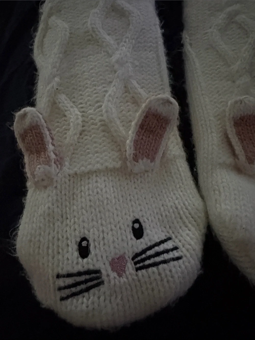 Cream Knit Cat Face Pet Socks with Bunny Ears